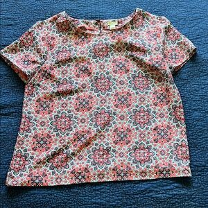 J. Crew Red and Black Patterned Blouse